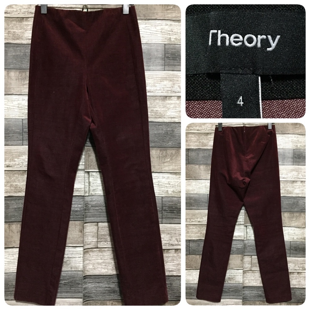 Theory Navalane High Rise Skinny Velvet Pants Women’s 4 Burgundy (Inseam 28.5)